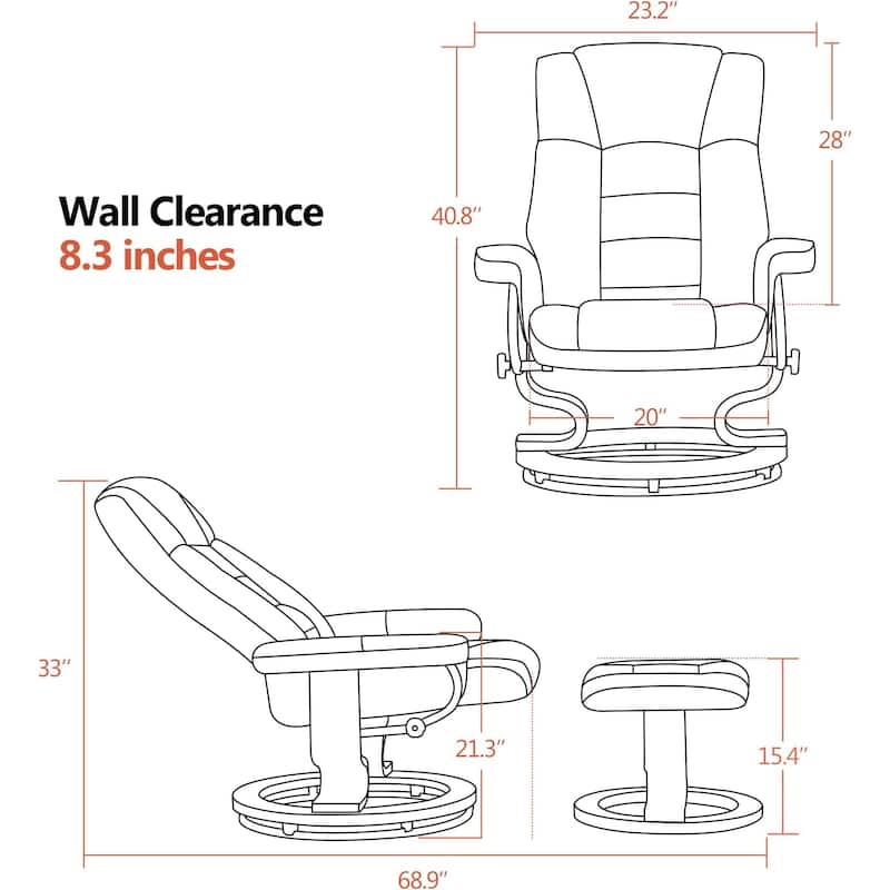 MCombo Swivel Recliner Chair with Wood Base and Ottoman