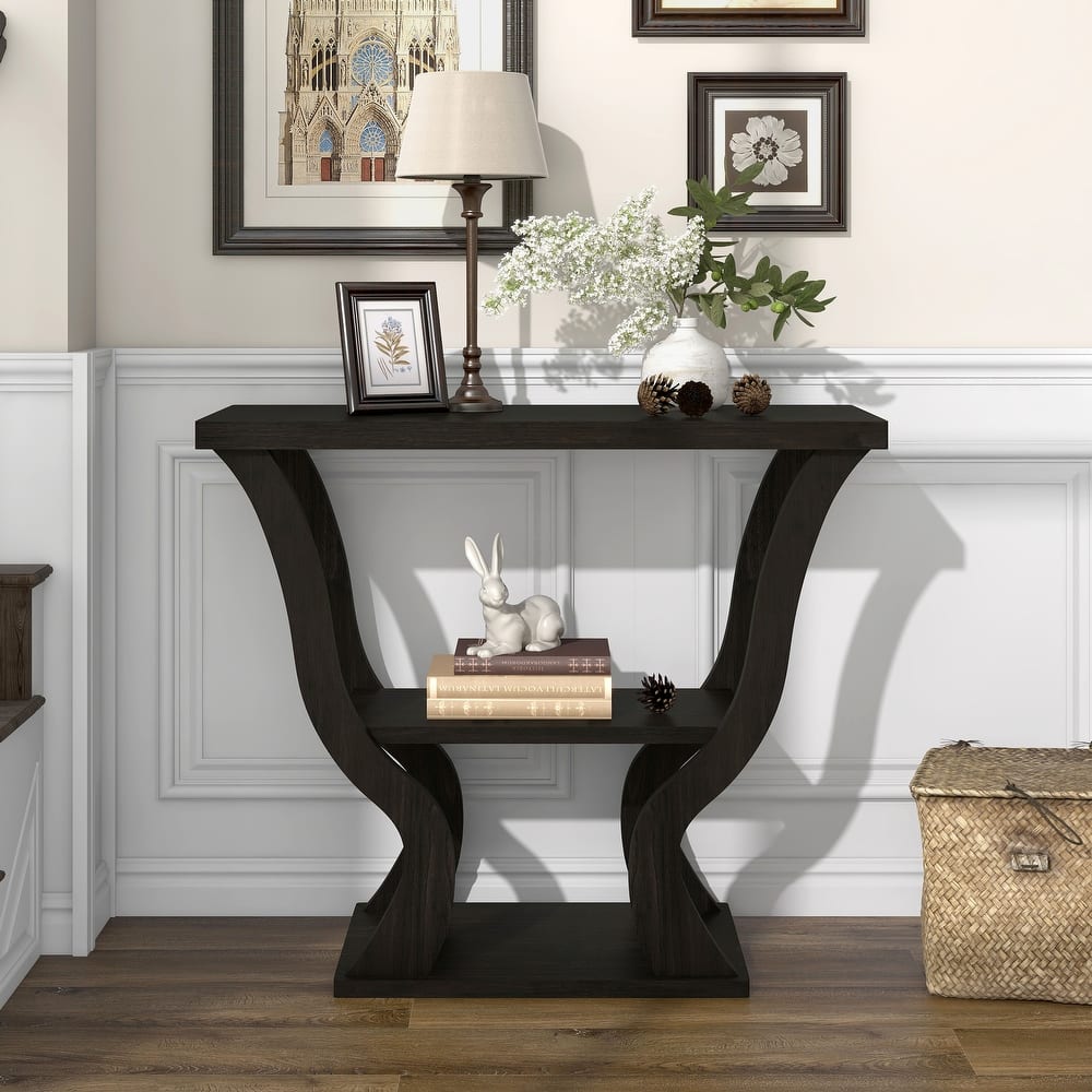 DH BASIC Transitional Espresso 39-inch Console Table with Open-Shelf by Denhour