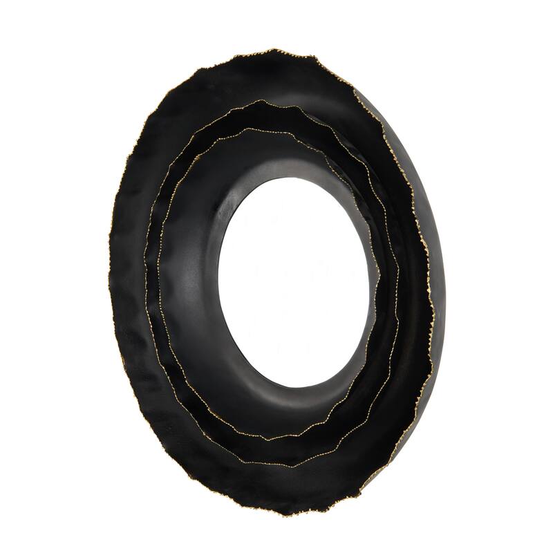 Black Metal Layered Frame Floral Room Wall Mirror with Layered Floral Frame