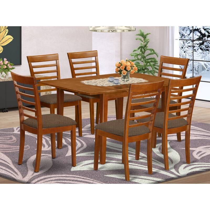 East West Furniture 7 Piece Kitchen Table Set- a Dining Table and 6 Dining Room Chairs, Saddle Brown (Seat Options) - MILA7-SBR-C