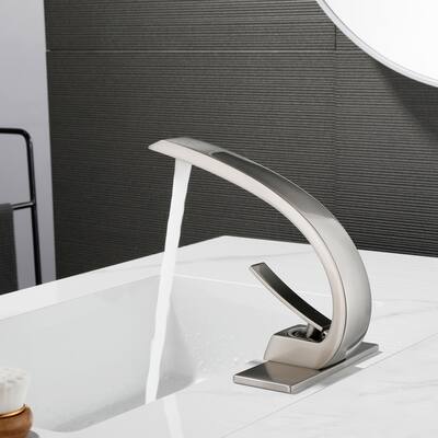 Solid Brass 7.68"H Single-Handle Bathroom Faucet With Deckplate And Pop-up Drain Assembly