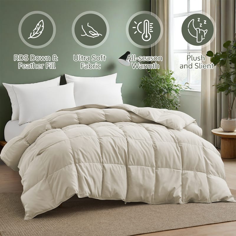 Premium White Feather Down Comforter Duvet Insert All Warmth Levels - California King - Medium Weight Cream