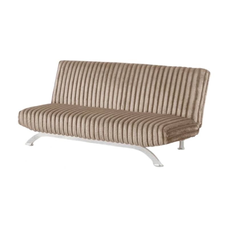 Villy Futon Sofa Bed, Chrome Metal Legs, Taupe Channel Tufted Fabric