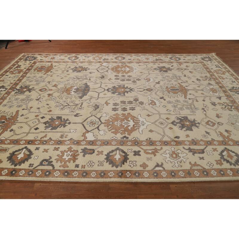 Oushak Indian Area Rug Handmade Grey Wool Carpet - 8'11" x 11'10"