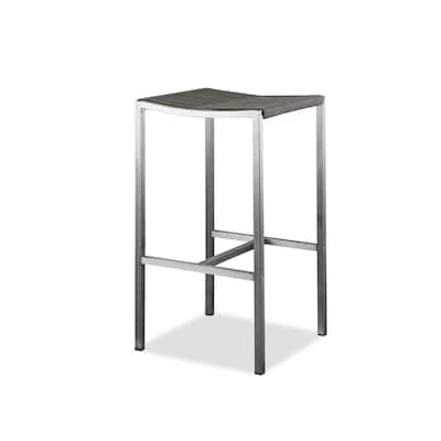 Brown Iron Rectangular Backless Bar Stools Set of 4 with Silver Stainless Steel Frame - 14” x 14” x 28” (D x W x H)