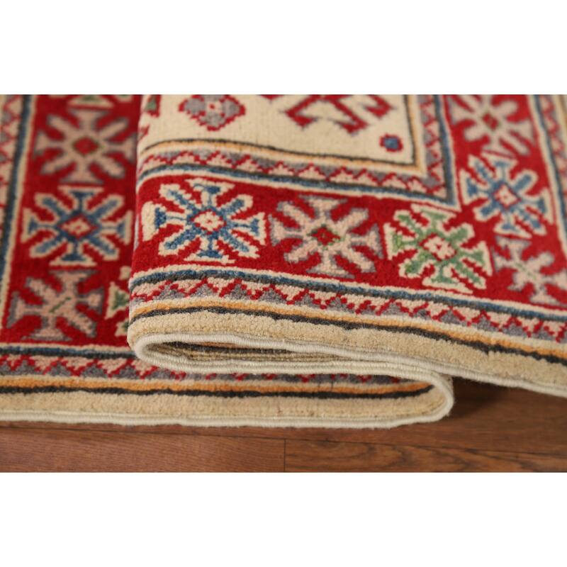 Hand Knotted Oriental 100% Wool Carpet Traditional Geometric Yellow & Gold Kazak Area Rug - 2' 10'' X 2' 1''