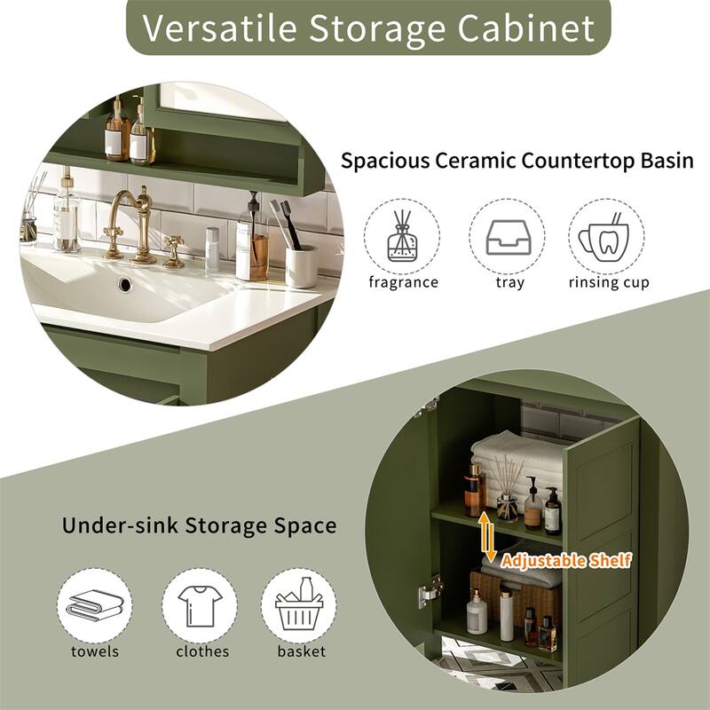 30'' Farmhouse Bathroom Vanity with Ceramic Sink,Soft-Close Door