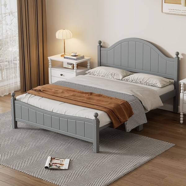 Classic Bed Frame with Headboard Footboard Center Support Legs for Bedroom Queen Platform Gray Bed Solid Wood Slat Suppot Bed Bed Bath Beyond 41976663