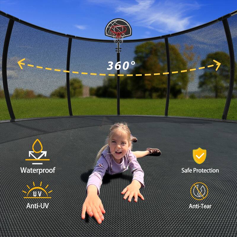 16FT Outdoor Trampoline for Kids and Adults, Pumpkin Trampolines with Curved Poles,Heavy Duty Trampoline
