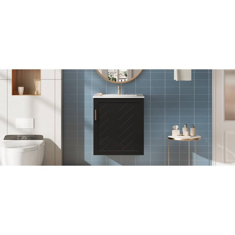 Roomfitters 20 Inch Wall Mounted Bathroom Vanity & Side Cabinet Combo, Floating Storage Station with Sink