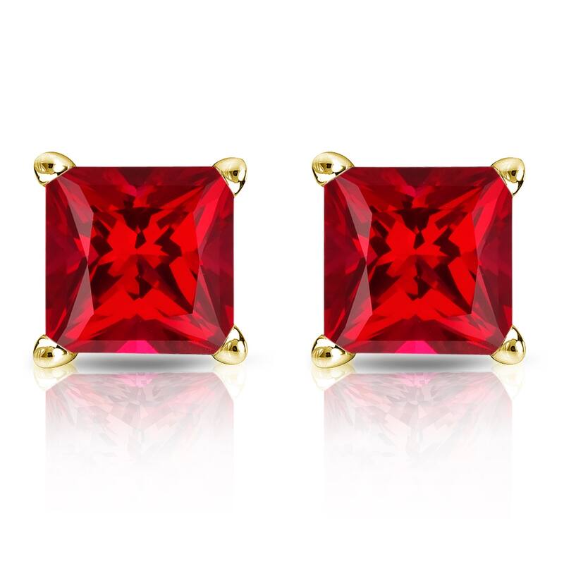 Auriya 14k Gold Lab Grown Gemstone Ruby Stud Earrings Princess 0.25 to 5.00 ct. tw. 4-Prong Basket Push-Back