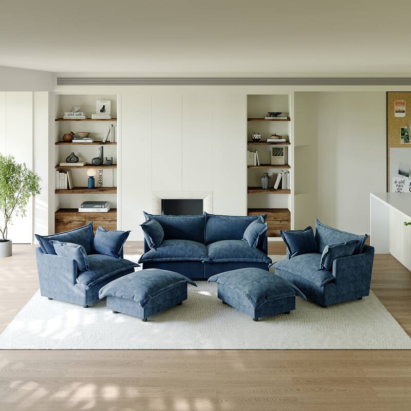 6 Piece Oversized Chenille Comfy Cloud Modular Sectional Sofa Set