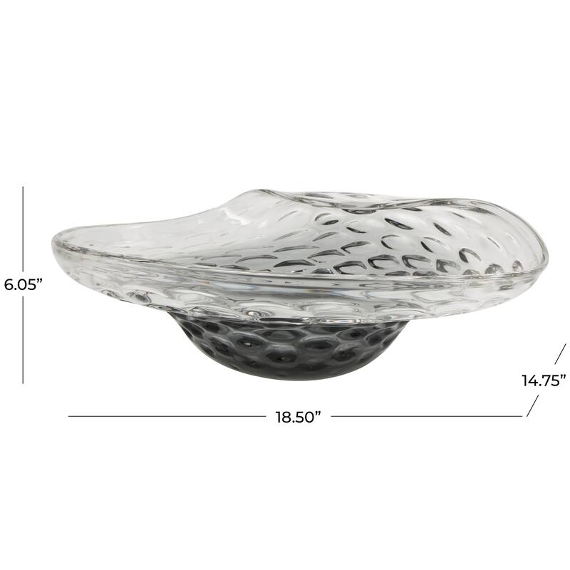 Black or Green Glass Handmade Abstract Wavy Ombre Decorative Bowl with Bubble Texturing
