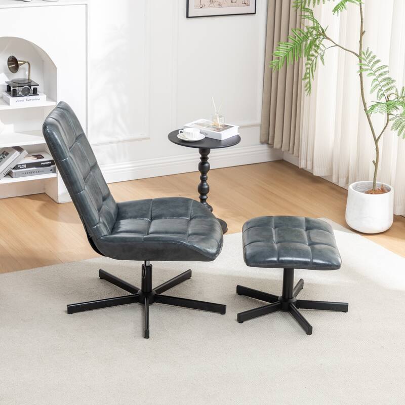 2-Piece Seating Set, Faux Leather Tufted Accent Chair and Ottoman