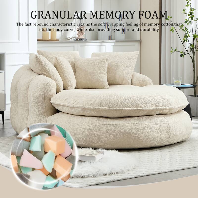 Oversized Oval Upholstered Bean Bag Sofa, Lazy Sofa with 3 Large Pillows and 2 Small Pillows, Wrap Around Backrest