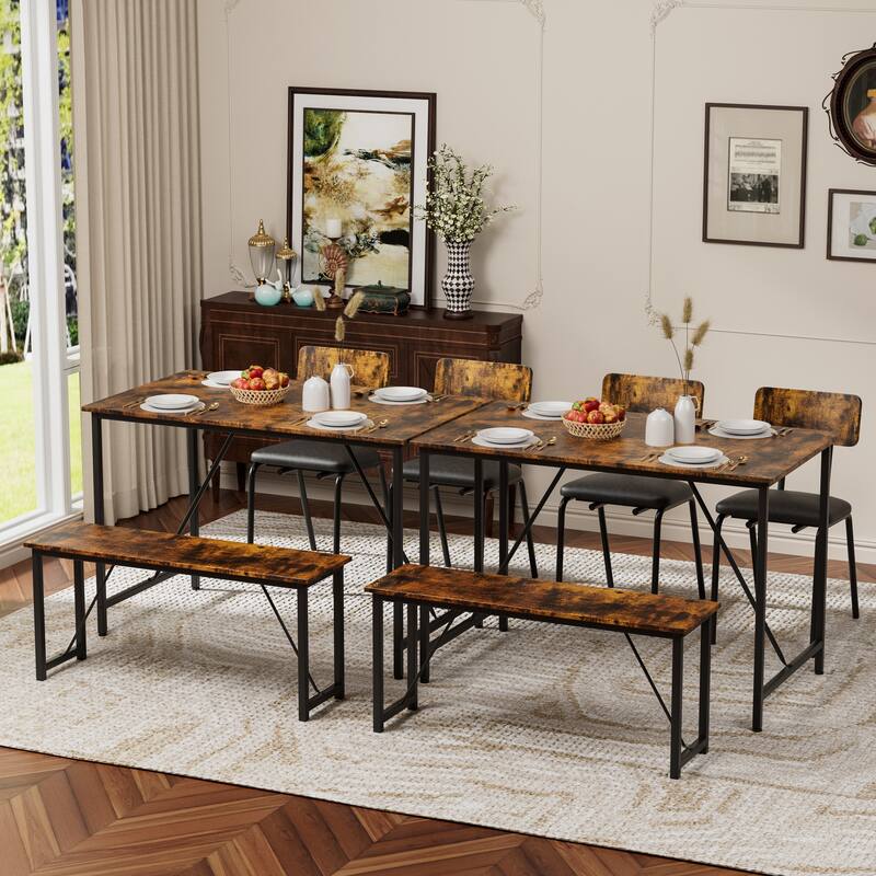 4 Piece Dining Table Set, Kitchen Room Table and 2 Chairs for 4 with Bench for Home, Kitchen, Living Room