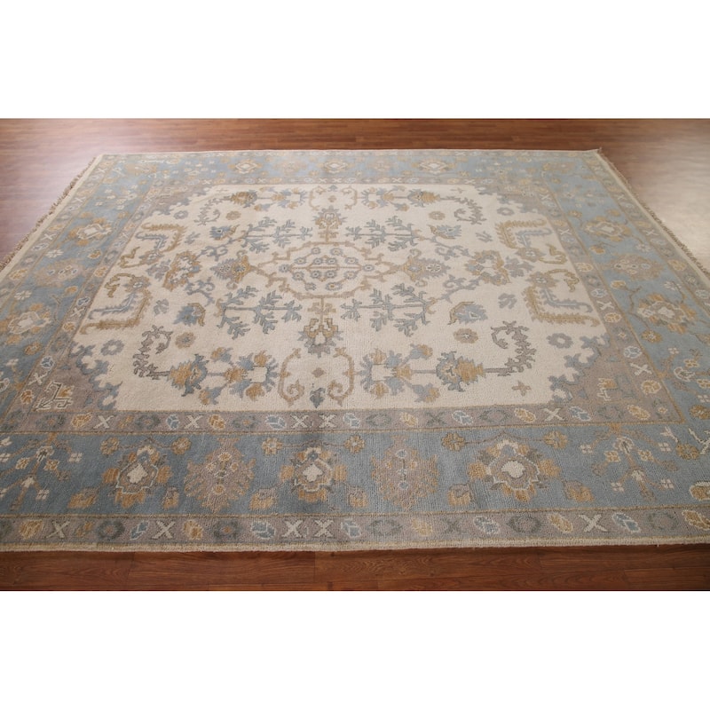 Ivory Oushak Living Room Area Rug Handmade Wool Carpet - 7'11"x 9'9"