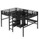 preview thumbnail 8 of 11, Black Twin Over Twin Loft Bed with Double Desk Wardrobe Shelves Power Outlet