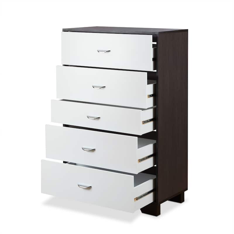 Five Drawers Dresser with Metal Handles - White