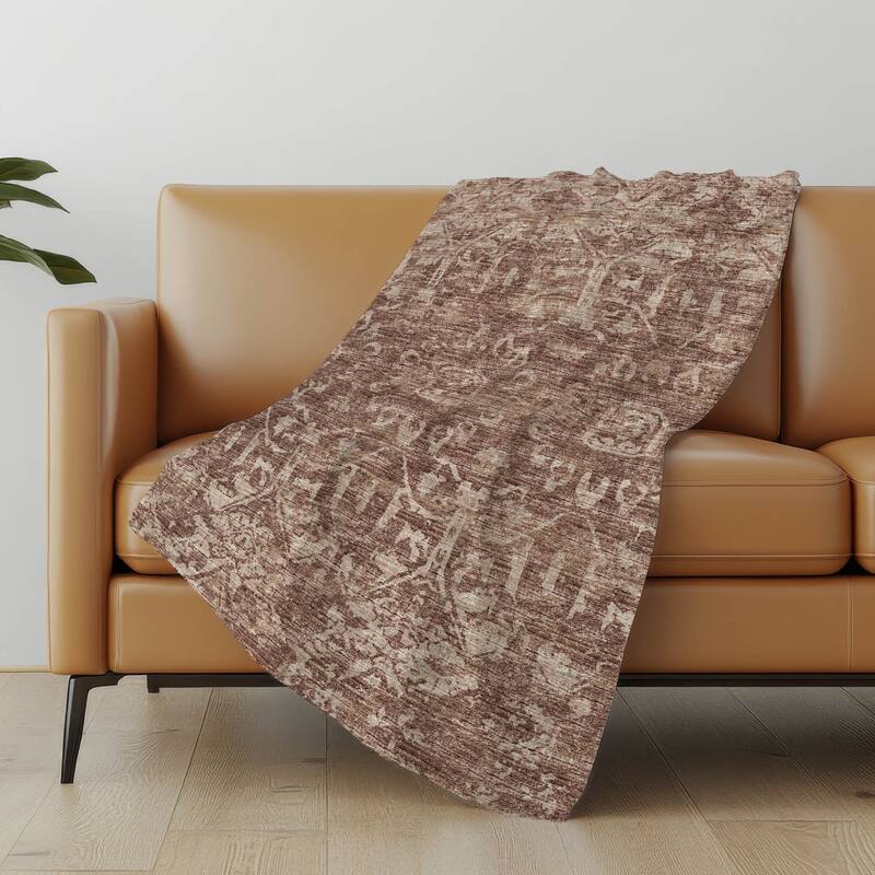 Premium Machine Washable ASB40 Vintage Global Sherpa Throw Blanket - Chocolate - 4'2" x 5'10"
