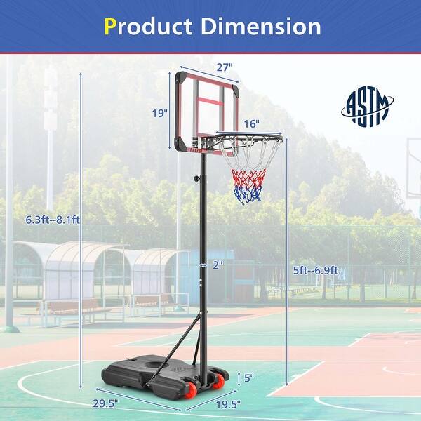 Costway Portable Basketball Hoop Stand 6.3FT8.1FT Adjustable See