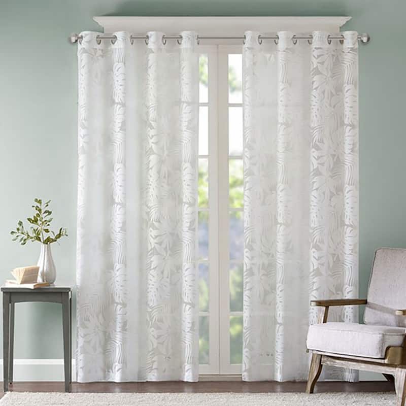 Palm Leaf Burnout Window Sheer - White - 84 Inches