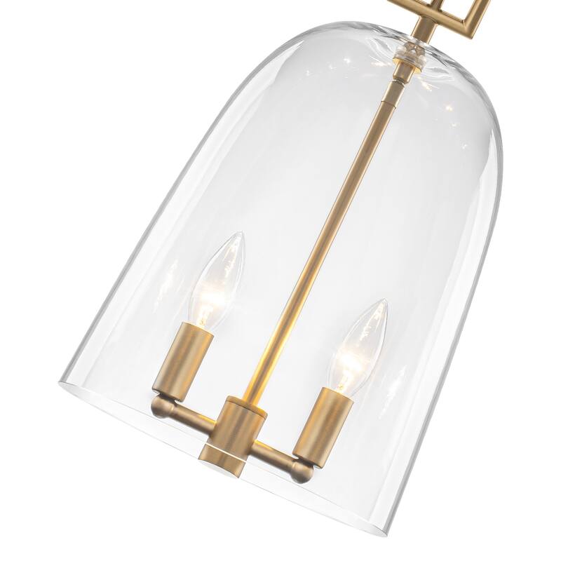 2-Light Gold Metal Pendant Light with Bell-Shaped Clear Glass Shades - Dia.10-in