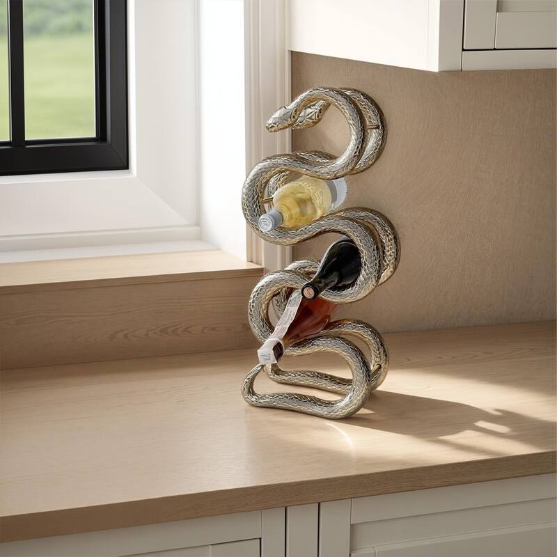 Cast Aluminum Snake Shaped Bottle Holder - 10.0"L x 5.25"W x 23.0"H