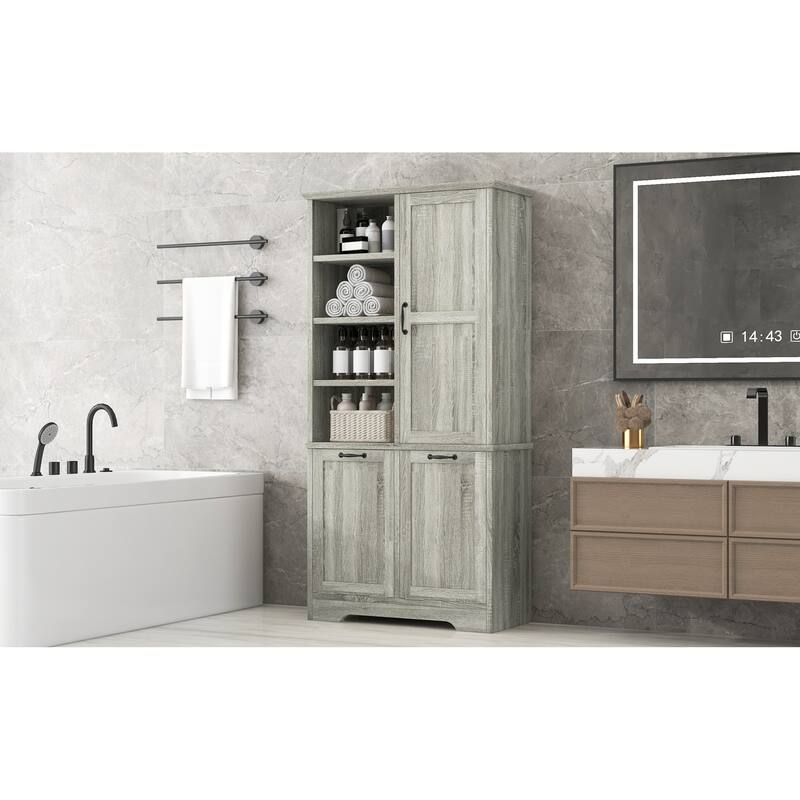 Roomfitters 68" Tall Bathroom Storage Cabinet with Dual Tilt-Out Laundry Hampers