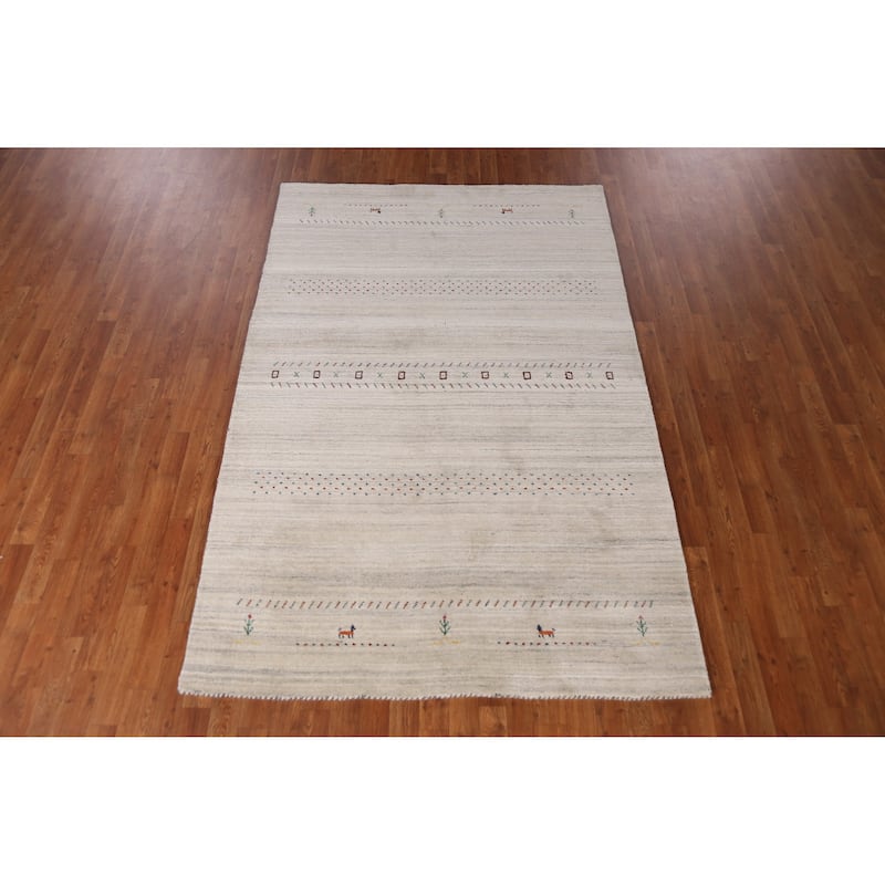 Animals Gabbeh Indian Area Rug Handmade Wool Carpet - 5'1" x 7'9"
