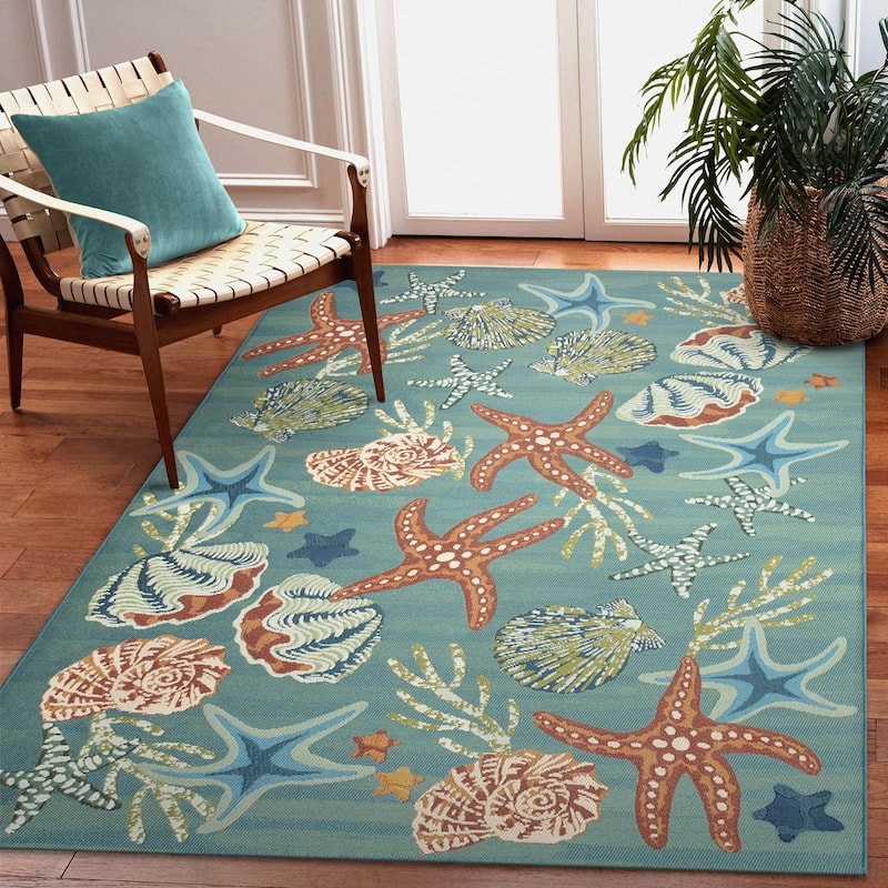 Liora Manne Marina Starfish Song Indoor/Outdoor Rug - 8'10" x 11'9" - Aqua