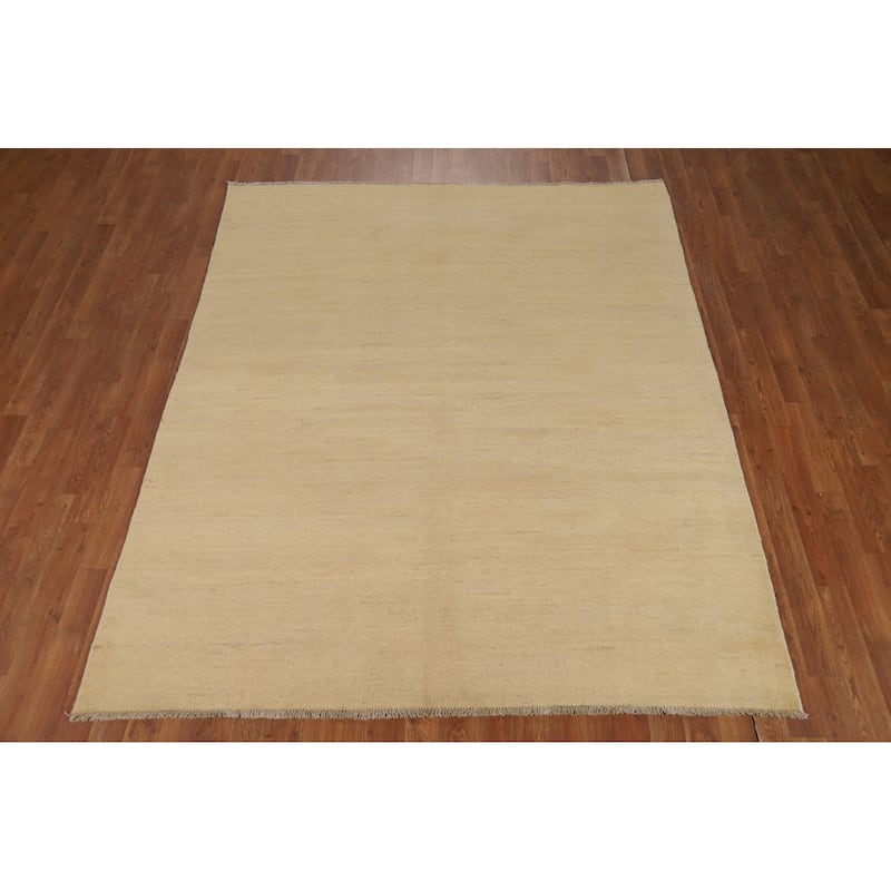 Muted Yellow Modern Gabbeh Oriental Area Rug Handmade Wool Carpet - 5'11"x 7'3"
