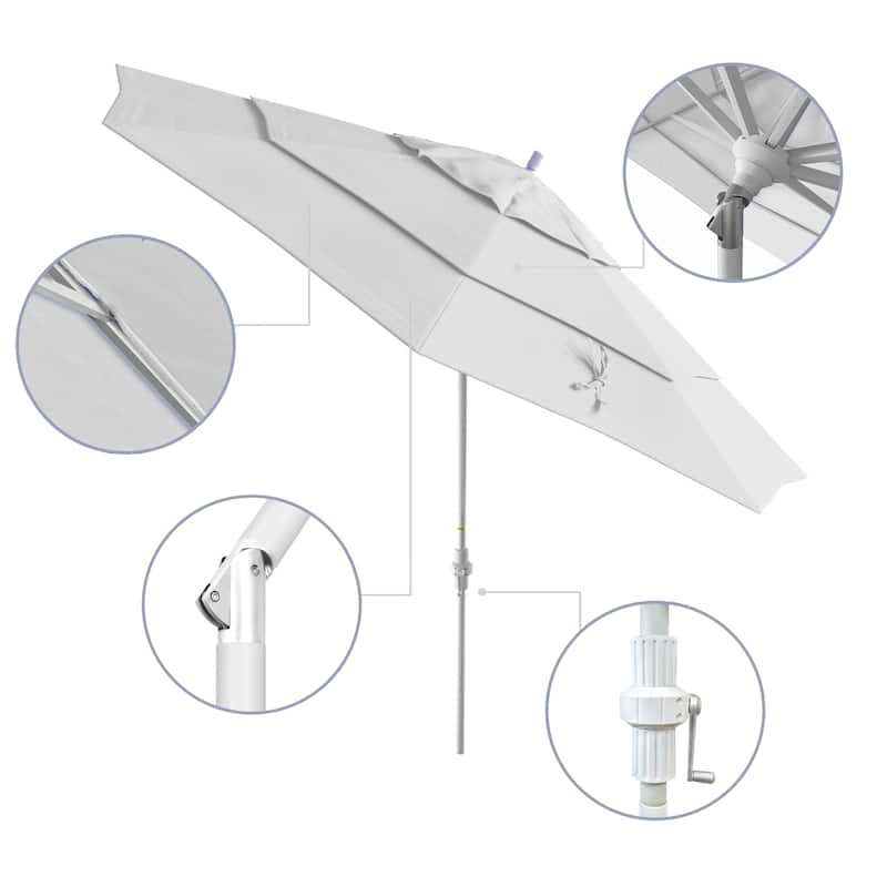 California Umbrella 11' Golden State Series Patio Umbrella White Aluminum Frame Crank Lift Collar Tilt Pacifica Pacific Blue