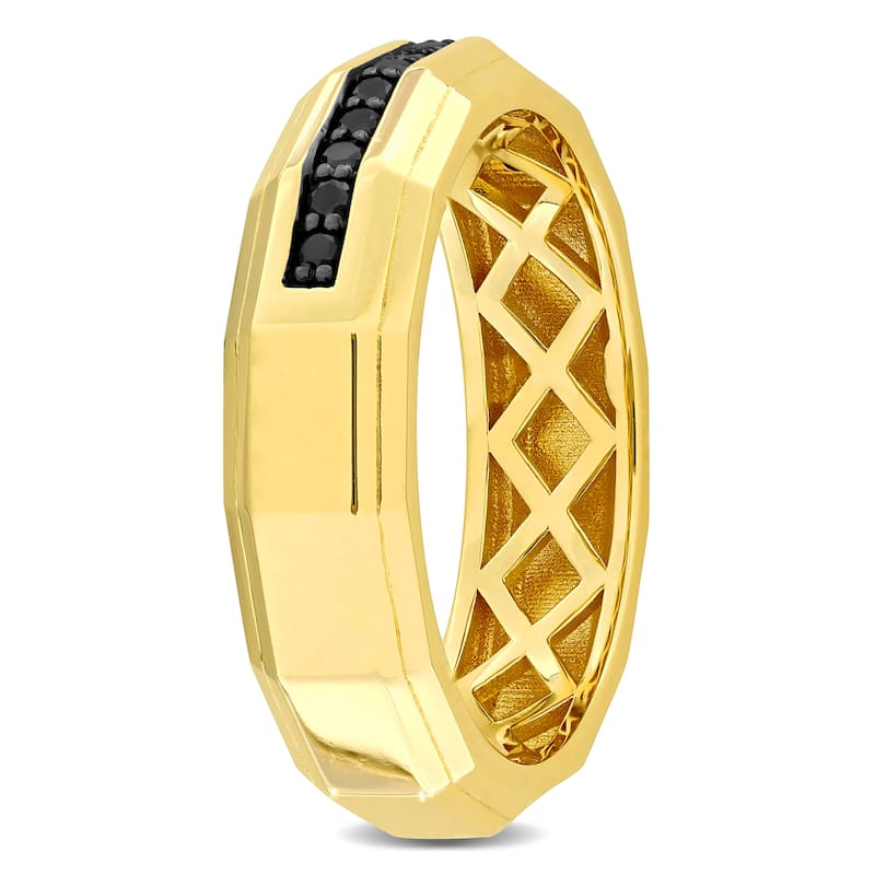 Miadora 1/5ct TDW Black Diamond Lattice Mens Ring 14k Yellow Gold