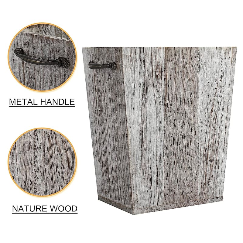 Wood Trash Can with Metal Handle
