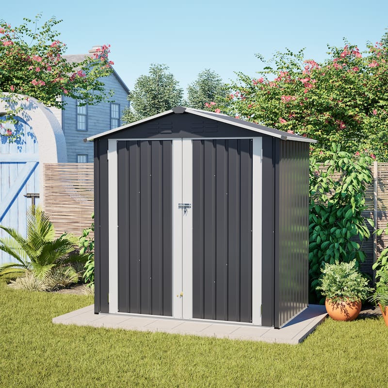 GDFStudio - Lucas All-Weather 6x4 ft Outdoor Storage Shed with Robust Construction and Easy Assembly - 6 x 4 ft - Grey