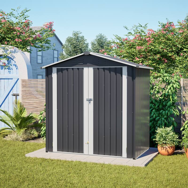 Metal Outdoor Storage Shed 6 x 4 FT Metal Shed with Lockable Door,Waterproof Garden Tool Shed Storage House - Gray