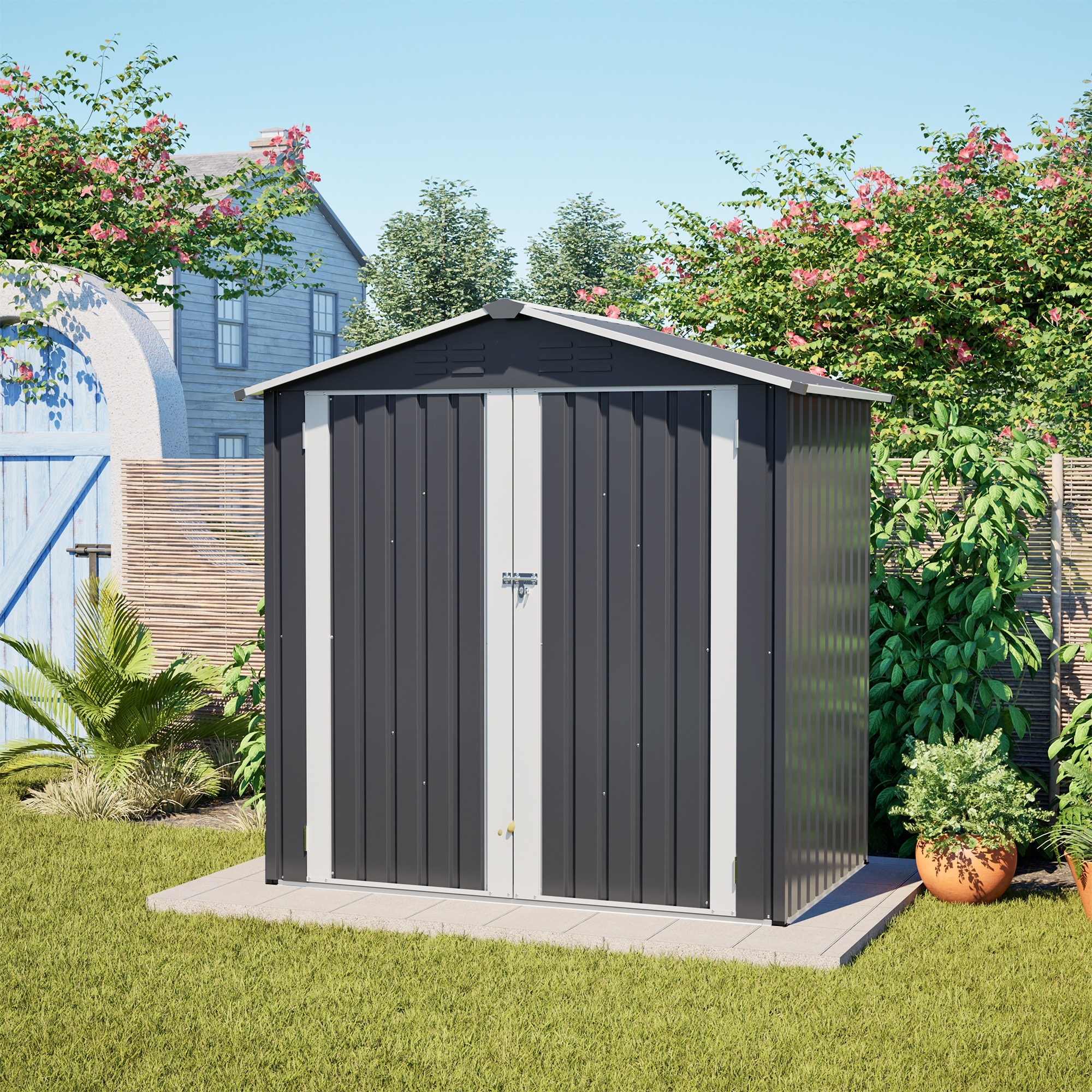 Metal Outdoor Storage Shed 6 x 4 FT Metal Shed with Lockable Door,Waterproof Garden Tool Shed Storage House
