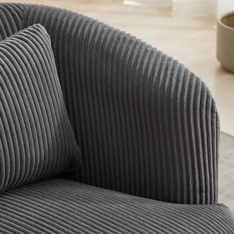 Roomfitters Swivel Barrel Accent Chair, Upholstered Corduroy Reading Armchair with Pillow for Living Room or Bedroom