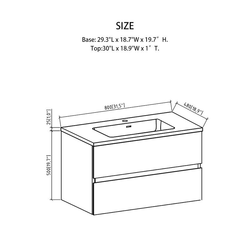 24 in./30 in./36 in. Wall-Mounted 2-drawer Bathroom Vanity Set in Cement Grey with Integrated Solid Surface Sink