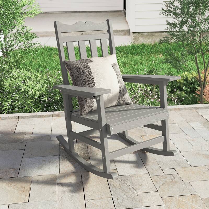 LIVOOSUN Patio Adirondack Chair Outdoor Plastic Rocking Chair - Light Grey