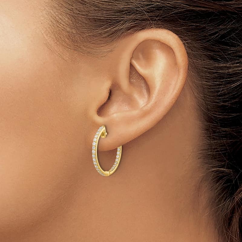 Curata 14k Diamond In and Out Hinged Hoop Earrings - 19x20mm Wide 2mm Thick