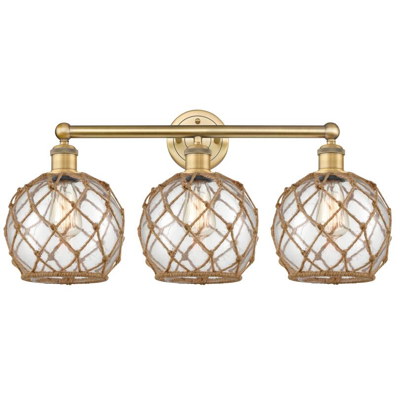 Innovations Lighting Endless Possibilities Edison - Farmhouse Rope - 3 Light 26" Bath Vanity Light - Brushed Brass/Clear Glass with Brown Rope