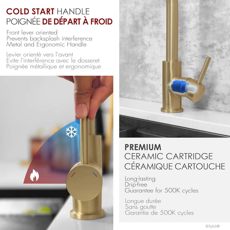 Modena Single Handle Brushed Gold Pull Down Kitchen Faucet with Reversible Osmosis