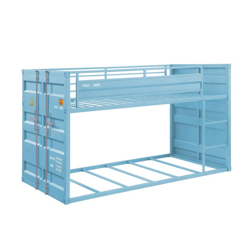 Twin-over-Twin Metal Bunk Bed with Right-Side Ladder and Guardrails, 330lb Capacity