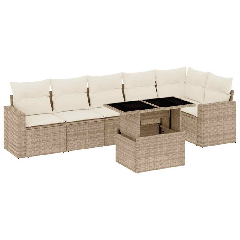 vidaXL Patio Sofa Set with Cushions Outdoor Furniture 7 Piece Poly Rattan - 21.7 x 39.4 x 28.7