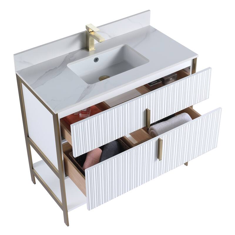 Fine Fixtures Serenity Modern Bathroom Vanity with White Carrara Stone Top