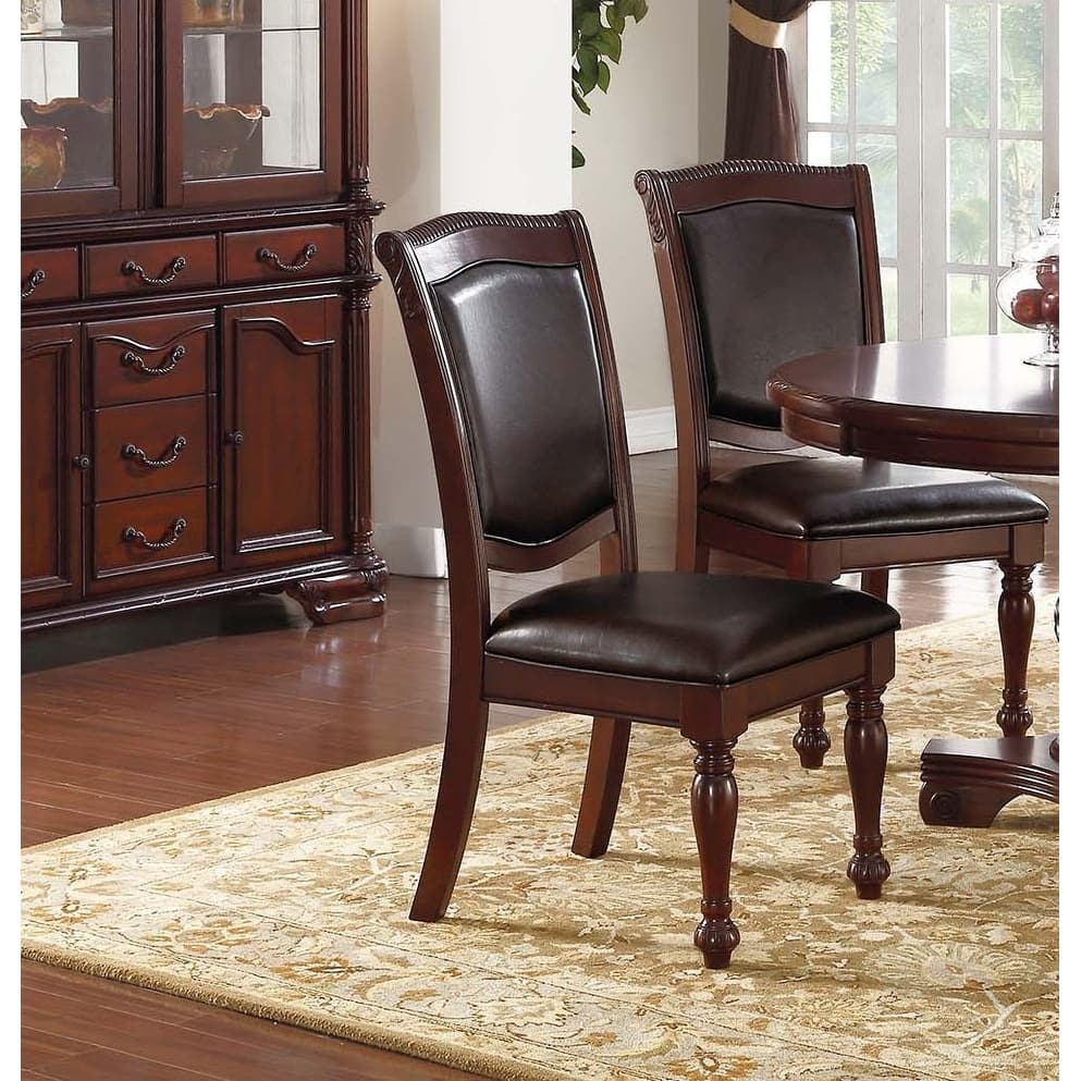 Dining Side Chairs Traditional Style Upholstered Seat And Backrest Cherry Finish