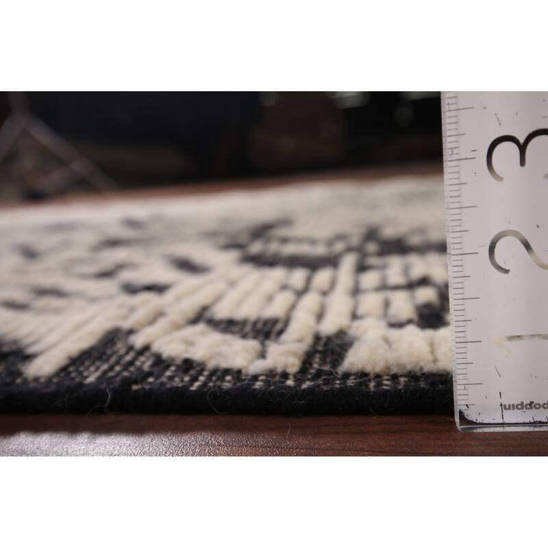 Black Ivory Moroccan Abstract Area Rug Hand-Knotted Wool Carpet - 5'0"x 8'5"