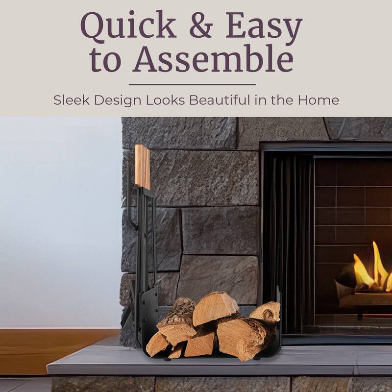 Lavish Home 5PC Fireplace Tool Set with Firewood Rack Stand (Black)
